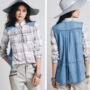 Free People Road Trip Get Away Flannel Jean Button Up Size M